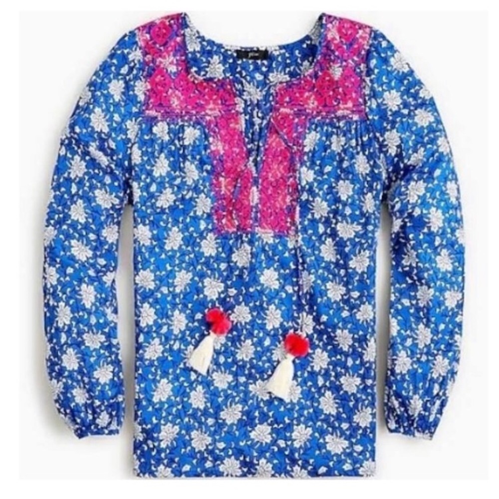 J Crew Starina Blouse - blue and white floral
